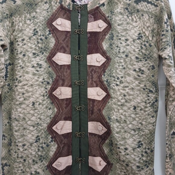 Rare L.A.M.B Gwen Stefani Reptile Snakeskin Green Cashmere Cardigan - Picture 3 of 5